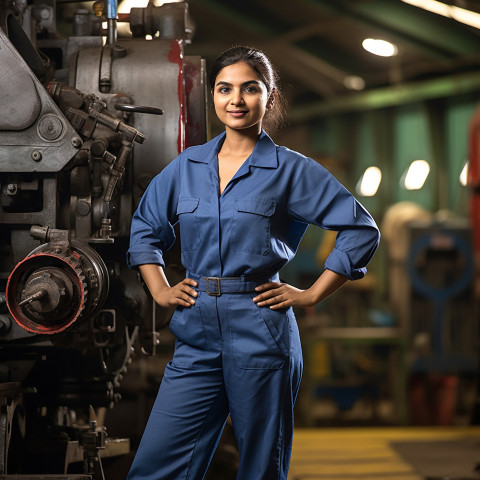 Skilled Indian female train driver operates controls on a blurred background Skilled Indian female train driver operates controls on a blurred background