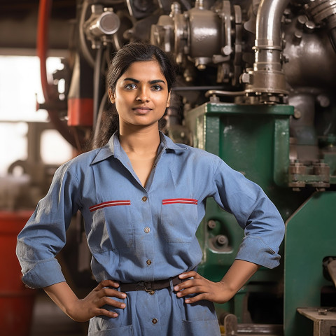 Skilled Indian female train driver operates controls on a blurred background Skilled Indian female train driver operates controls on a blurred background