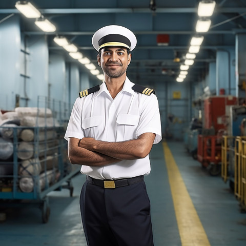 Happy Indian ship captain working on boat a blurred background Happy Indian ship captain working on boat a blurred background