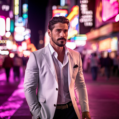 Stylish man enjoying the nightlife of a big city Stylish man enjoying the nightlife of a big city