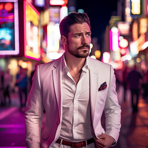 Stylish man enjoying the nightlife of a big city Stylish man enjoying the nightlife of a big city