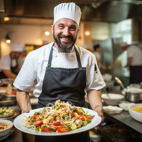 Smiling chef working in a blurred background Smiling chef working in a blurred background