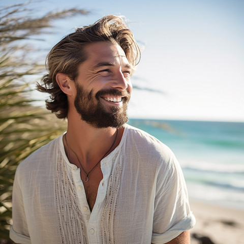 Man on beach enjoying scenic view Man on beach enjoying scenic view
