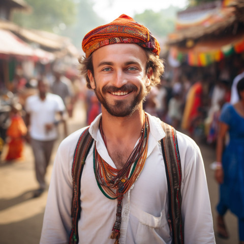 Culturally curious traveler attends local festival Culturally curious traveler attends local festival