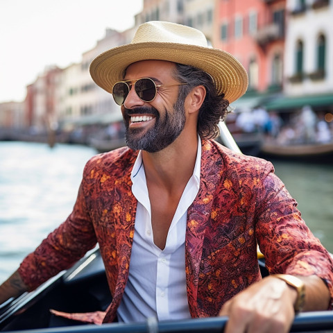 Man enjoys romantic gondola ride in Venice Man enjoys romantic gondola ride in Venice