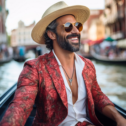 Man enjoys romantic gondola ride in Venice Man enjoys romantic gondola ride in Venice