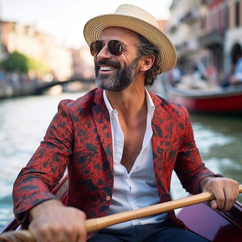 Man enjoys romantic gondola ride in Venice Man enjoys romantic gondola ride in Venice