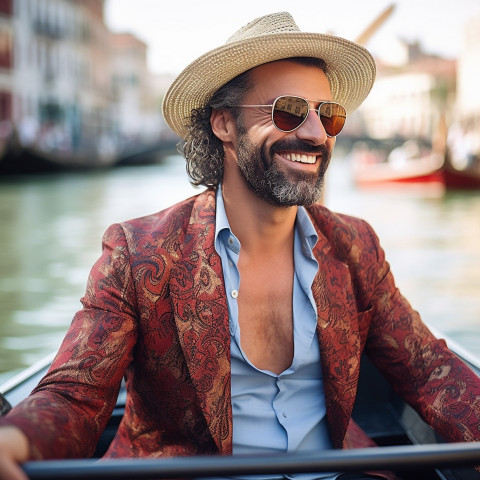 Man enjoys romantic gondola ride in Venice Man enjoys romantic gondola ride in Venice