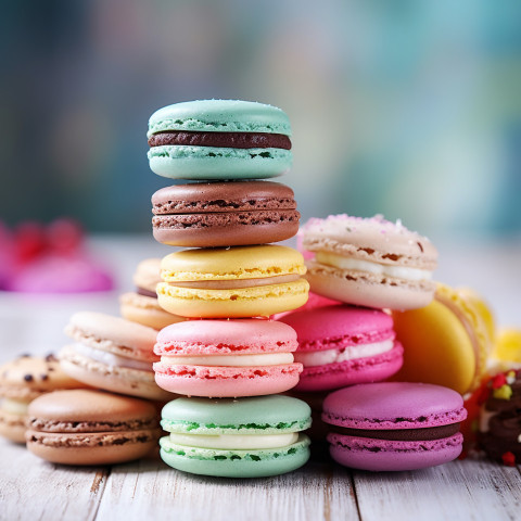 Colorful macarons displayed Colorful macarons displayed