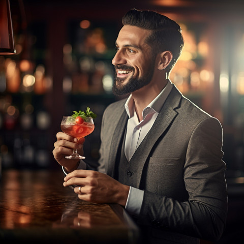 Stylish bartender expertly decorates a mixed drink Stylish bartender expertly decorates a mixed drink