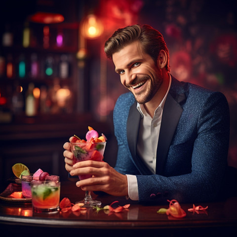 Stylish bartender expertly decorates a mixed drink Stylish bartender expertly decorates a mixed drink