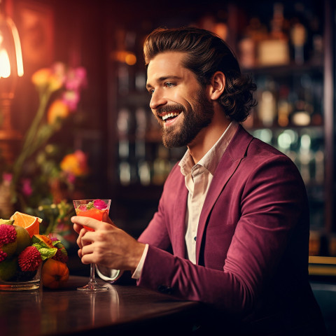 Stylish bartender expertly decorates a mixed drink Stylish bartender expertly decorates a mixed drink