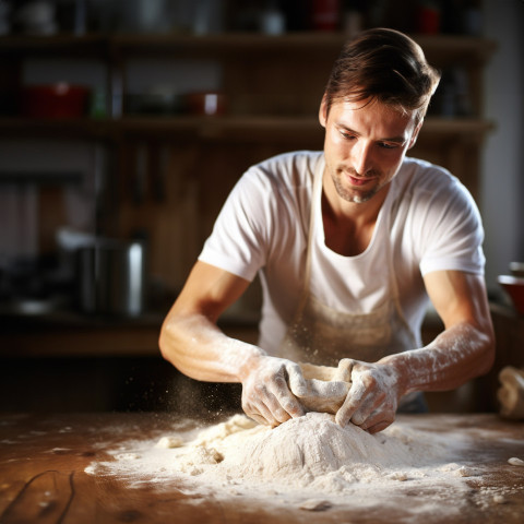 Handsome baker prepares homemade artisan bread Handsome baker prepares homemade artisan bread