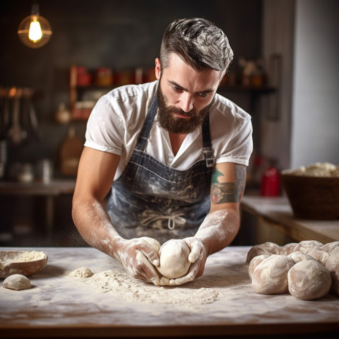 Handsome baker prepares homemade artisan bread Handsome baker prepares homemade artisan bread