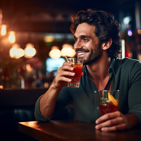 Stylish guy savors artisan cocktails at a trendy lounge