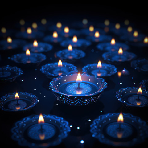 Blue diya design on a dark blue backdrop Blue diya design on a dark blue backdrop