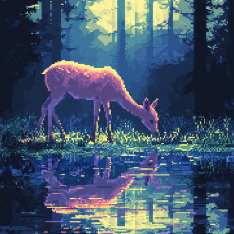 A deer peacefully grazing in a morning mist A deer peacefully grazing in a morning mist