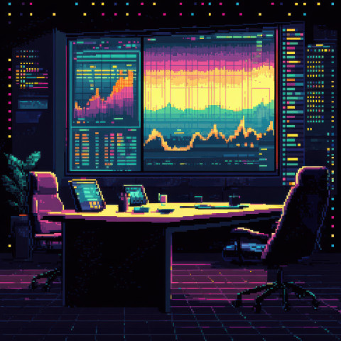 A meeting room with digital charts displayed on a screen A meeting room with digital charts displayed on a screen