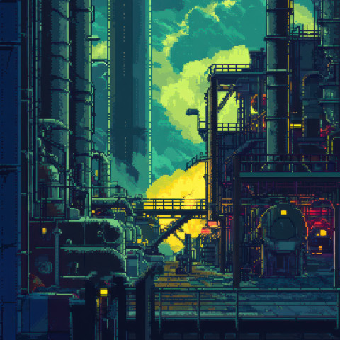 Steam rises from machines in a bustling factory Steam rises from machines in a bustling factory