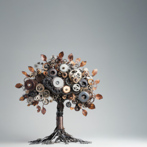 A metal tree with gears as leaves A metal tree with gears as leaves