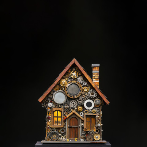 A house crafted from clock gears A house crafted from clock gears