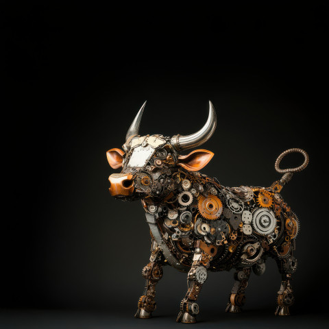 A coin operated mechanical bull made from clock gears A coin operated mechanical bull made from clock gears