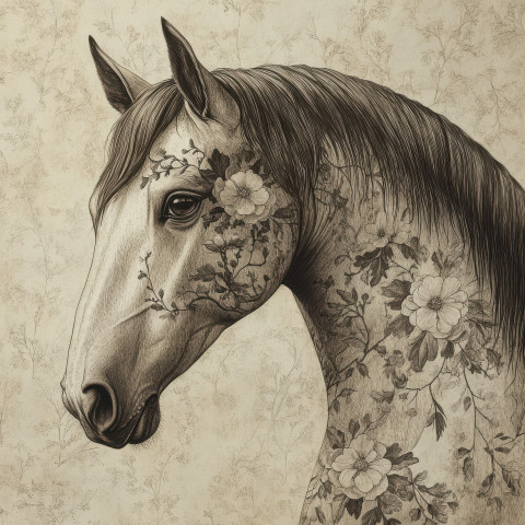 Folk style horse with floral patterns Folk style horse with floral patterns