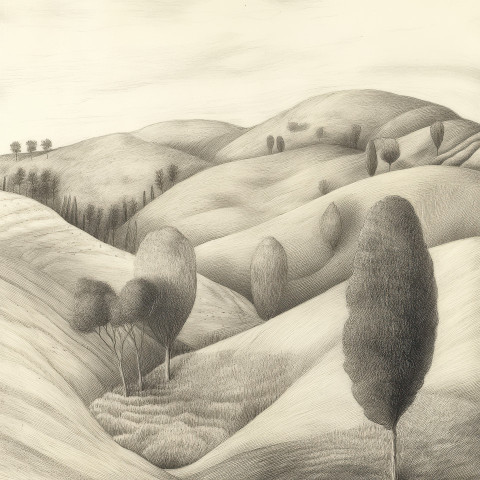 Rolling hills with stylized folk trees Rolling hills with stylized folk trees