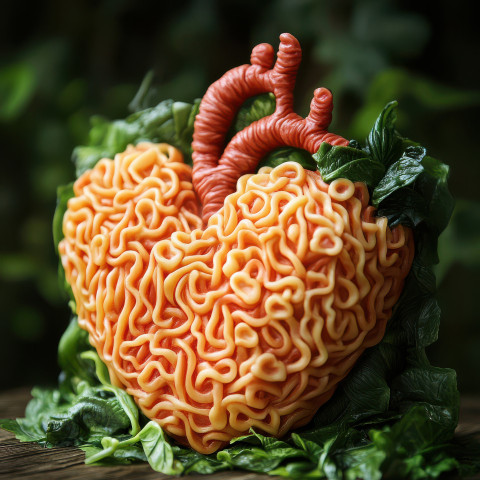 The heart is carved from noodles symbolizing love and emotion The heart is carved from noodles symbolizing love and emotion