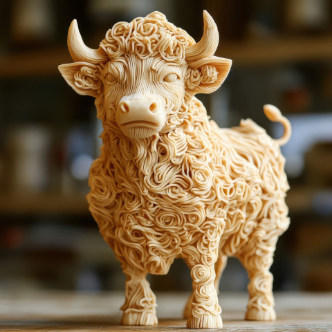 The stock market bull is carved from noodles representing strength and growth in the financial world The stock market bull is carved from noodles representing strength and growth in the financial world