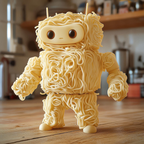 The robot is carved from noodles showcasing futuristic technology and intricate design The robot is carved from noodles showcasing futuristic technology and intricate design