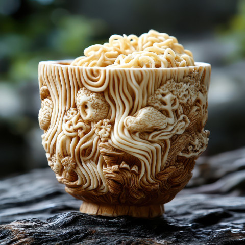 The cup is carved from noodles combining everyday functionality with artistic creativity The cup is carved from noodles combining everyday functionality with artistic creativity
