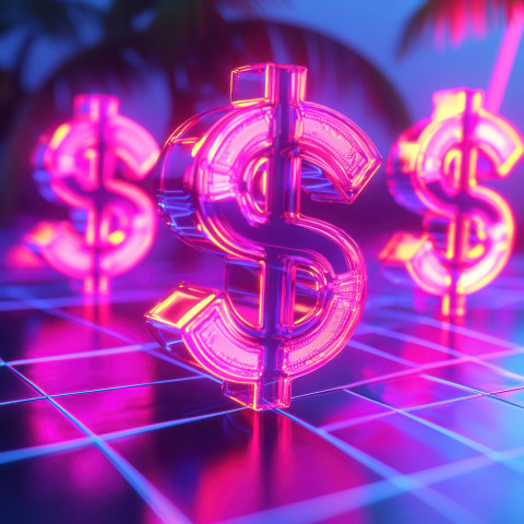 Floating dollar signs glowing in a neon grid world Floating dollar signs glowing in a neon grid world