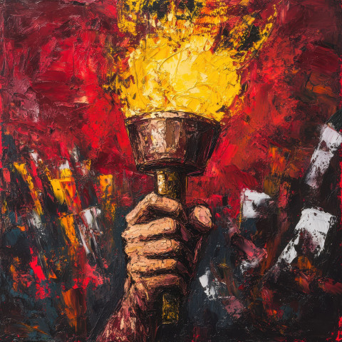 A clenched fist gripping a healing torch A clenched fist gripping a healing torch