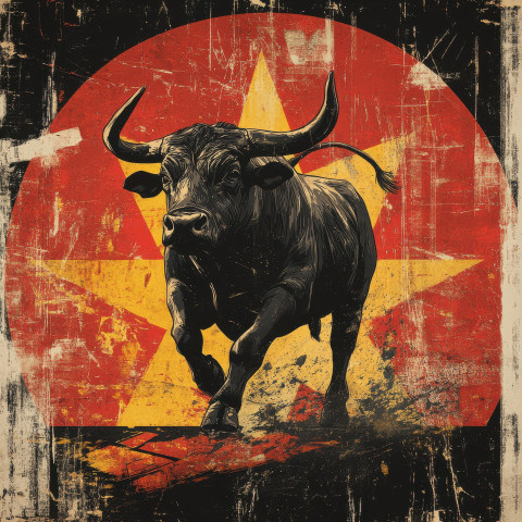 A mighty bull charging forward with unstoppable power symbolizing strength and determination A mighty bull charging forward with unstoppable power symbolizing strength and determination