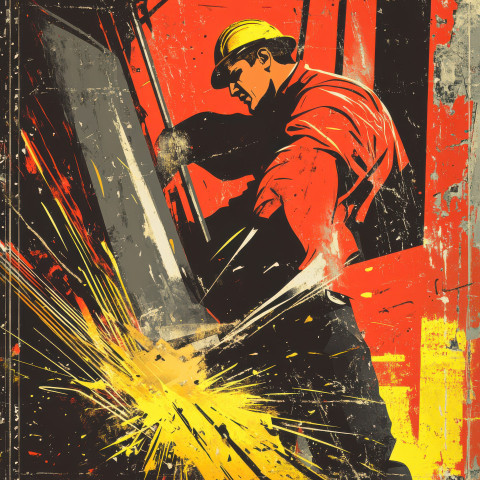 A worker hammering steel sparks flying representing industry and progress A worker hammering steel sparks flying representing industry and progress