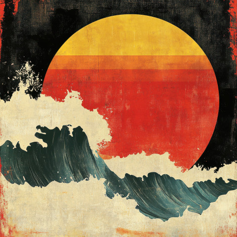 Waves crashing under a blazing sun symbolizing power and unstoppable force Waves crashing under a blazing sun symbolizing power and unstoppable force