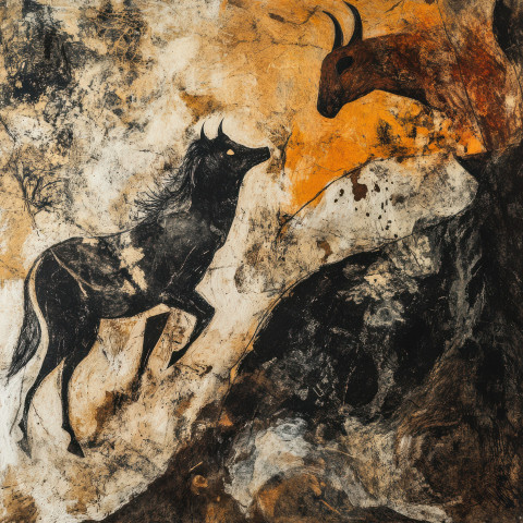 Exchanging animal skins for tools in a cave painting Exchanging animal skins for tools in a cave painting