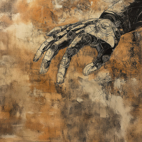 The inner workings of a robotic hand in a cave painting The inner workings of a robotic hand in a cave painting