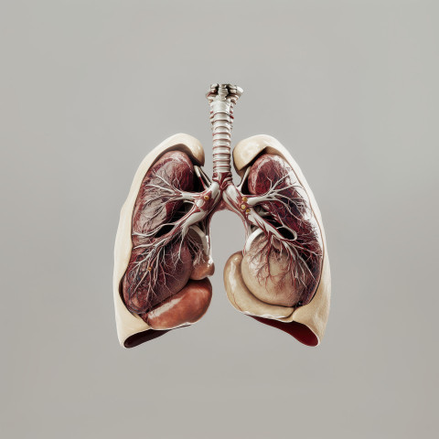 Highly detailed 3D anatomical illustration of human lungs showing bronchi Highly detailed 3D anatomical illustration of human lungs showing bronchi