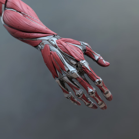 A cyborg arm merging with human muscle structure A cyborg arm merging with human muscle structure