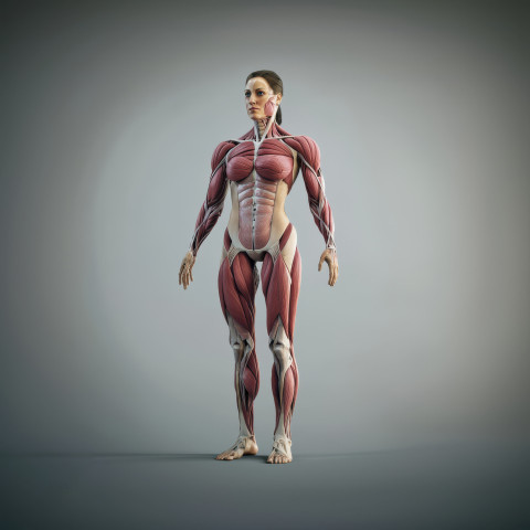 Highly detailed 3D anatomical illustration of a woman showing muscles Highly detailed 3D anatomical illustration of a woman showing muscles
