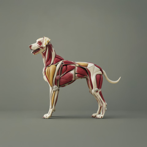 Highly detailed 3D anatomical illustration of a dog displaying bones Highly detailed 3D anatomical illustration of a dog displaying bones