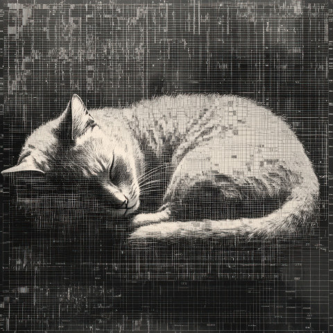 Sleeping cat curled up in a ball peaceful and cozy created with detailed ascii art Sleeping cat curled up in a ball peaceful and cozy created with detailed ascii art
