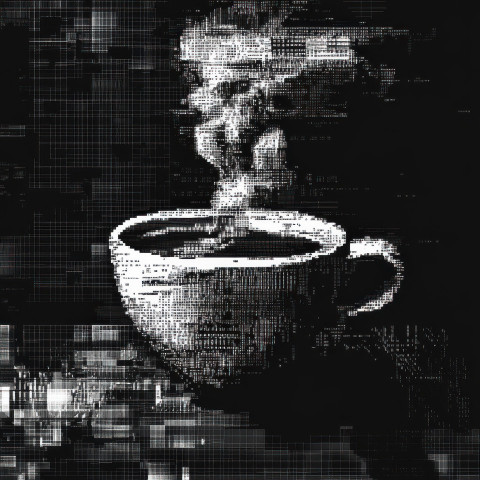 Steaming cup of coffee warm and inviting crafted in ascii art Steaming cup of coffee warm and inviting crafted in ascii art