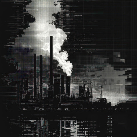 Factory with chimneys emitting smoke representing industry and production skillfully illustrated in ascii art Factory with chimneys emitting smoke representing industry and production skillfully illustrated in ascii art