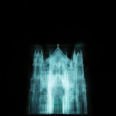 X ray of a gothic cathedral facade with towering arches and ornate details X ray of a gothic cathedral facade with towering arches and ornate details
