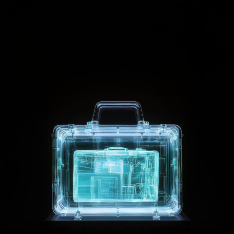 X ray of a briefcase filled with documents X ray of a briefcase filled with documents