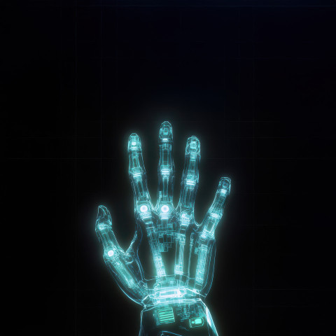 X ray of a robotic hand with visible circuits X ray of a robotic hand with visible circuits