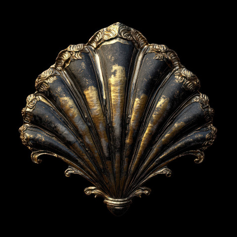 A delicate seashell pieced together with golden seams A delicate seashell pieced together with golden seams